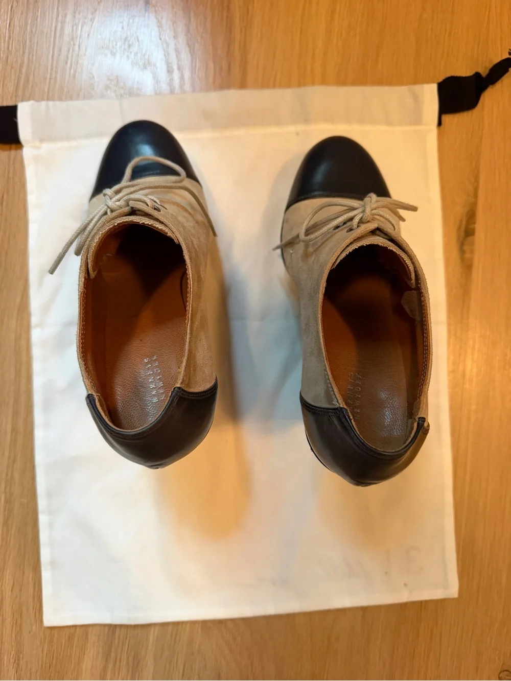 Barneys New York Grey Suede and Navy Blue Leather Cap-Toe Platform Oxfords